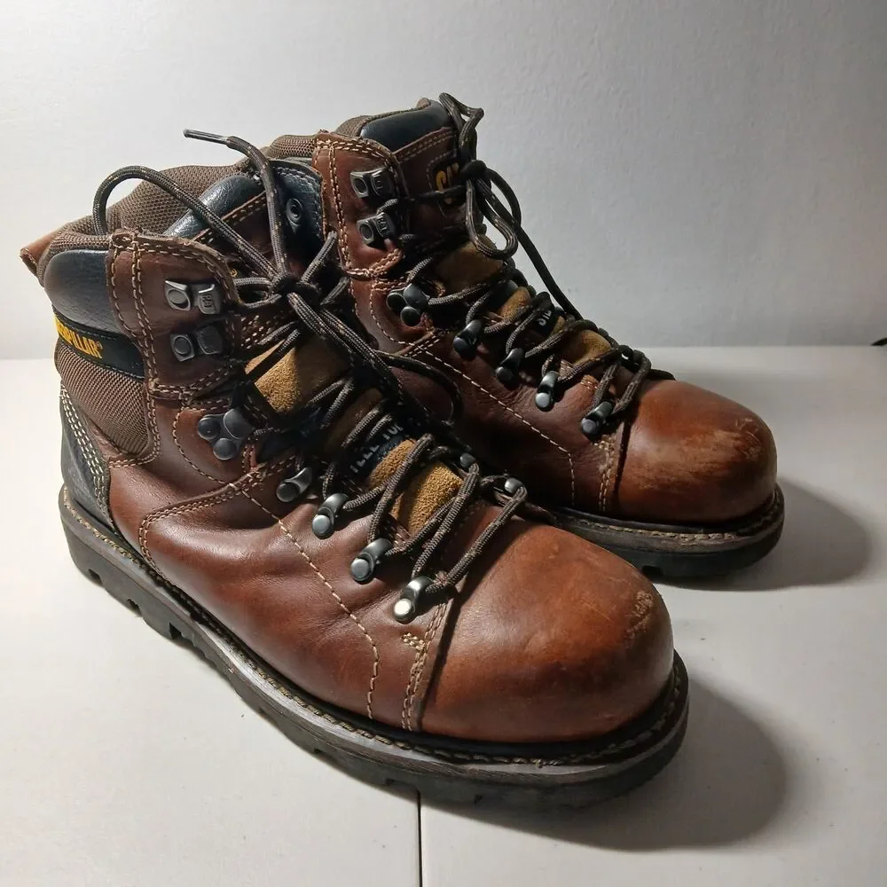 Caterpillar CAT Men's Brown Leather Alaska 2.0 Steel Toe Work Boots Size 8.5